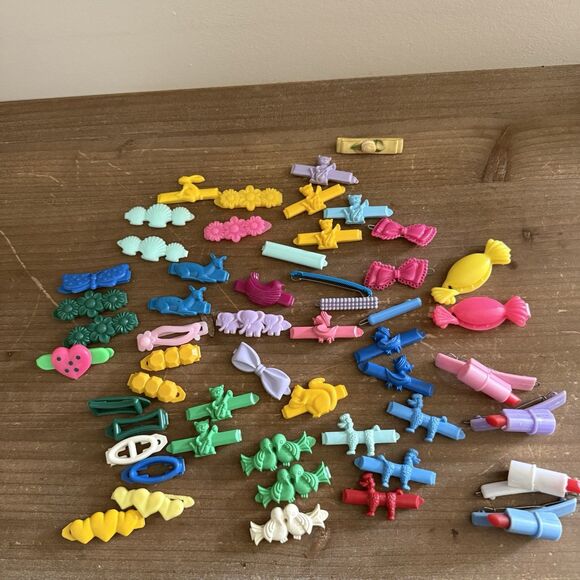 Vtg Lot Goody 1980s Colorful Animals Hair Clip Snap Tight Plastic Kids Barrettes